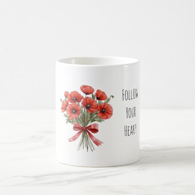 Red Poppy Flowers Bow Kaffemugg (Center)