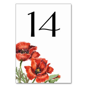 Red Poppy Flowers Bröllop Bordsnummer