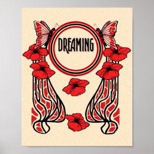 Red Poppy Flowers Butterfly Abstrakt Dreaming Poster