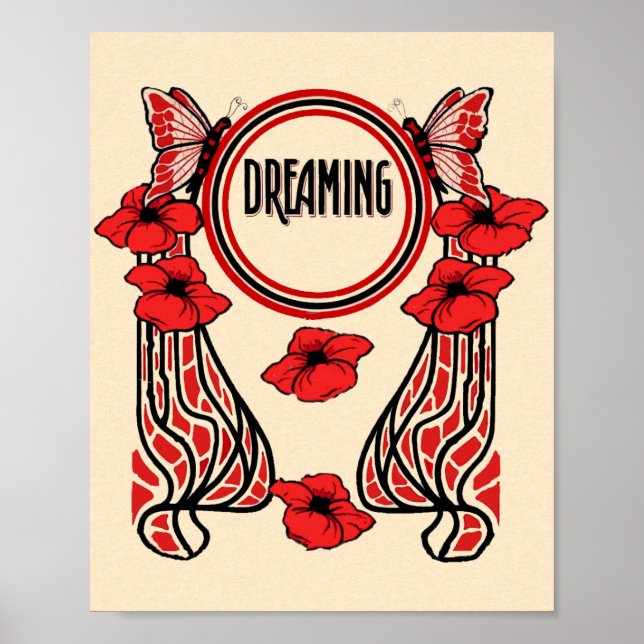 Red Poppy Flowers Butterfly Abstrakt Dreaming Poster (Framsidan)