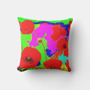 Red Poppy Flowers Colorful Blommigt Modern Art 202 Kudde