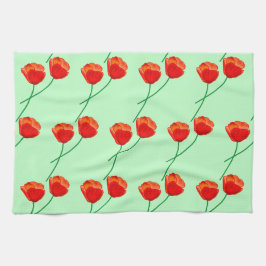 Red Poppy Flowers Heart Blek Grönt Kökshandduk