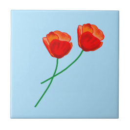 Red Poppy Flowers Heart Himlar Blek Blue Kakelplatta
