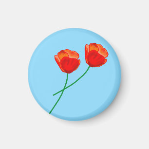 Red Poppy Flowers Heart Himlar Blue Magnet