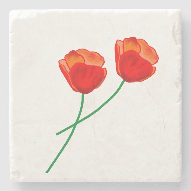 Red Poppy Flowers Heart Stenunderlägg (Framsidan)
