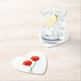 Red Poppy Flowers Heart Underlägg Papper