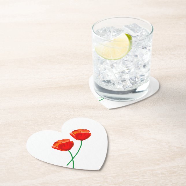 Red Poppy Flowers Heart Underlägg Papper (Insitu)