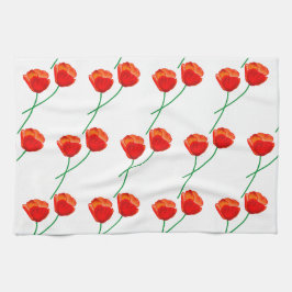 Red Poppy Flowers Heart White Kökshandduk