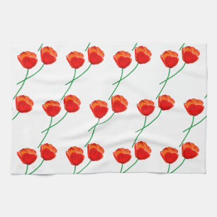 Red Poppy Flowers Heart White Kökshandduk