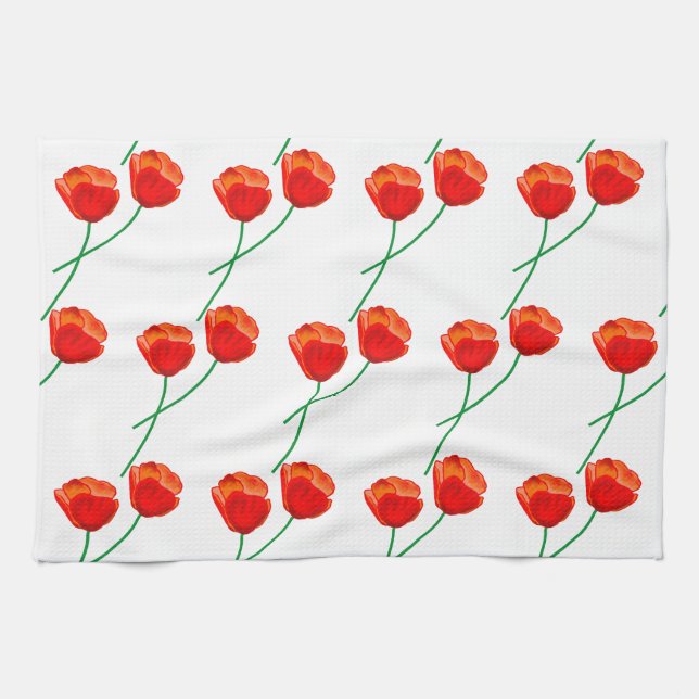Red Poppy Flowers Heart White Kökshandduk (Horisontell)