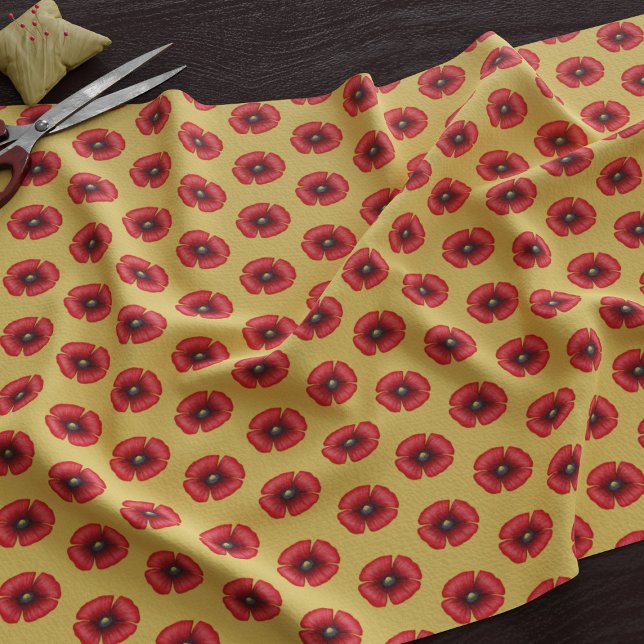Red Poppy Flowers Mönster på Gult Fabric Tyg (A cute poppy pattern fabric just for you)