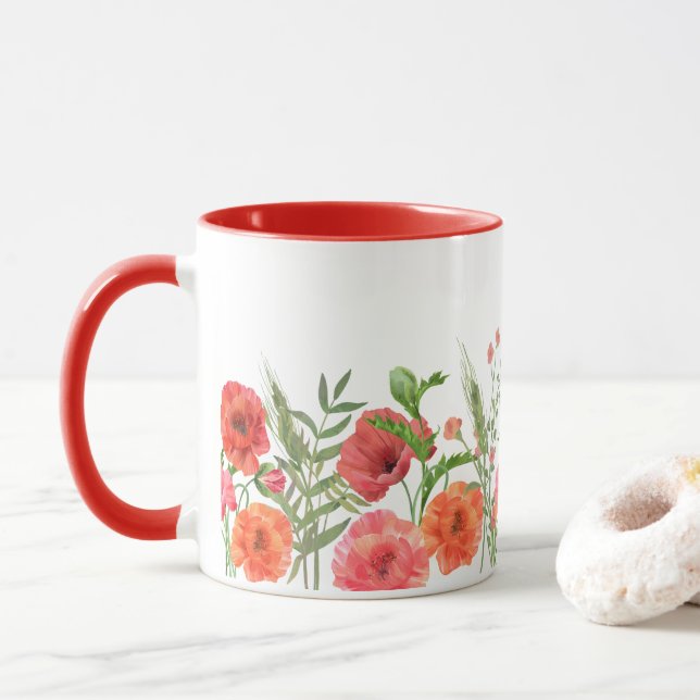 Red Poppy Flowers Mugg (Med munk)