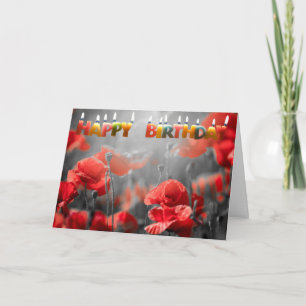 Red Poppy Flowers och Grattis på födelsedagen Cand Kort