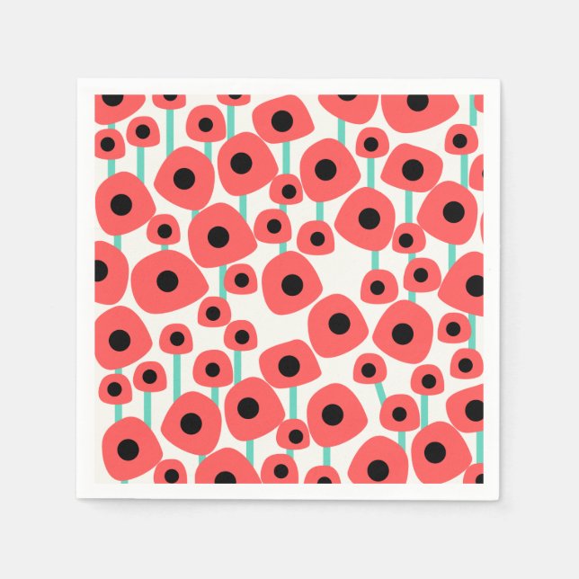 Red Poppy Flowers Pappra Napkins Pappersservett (Framsidan)
