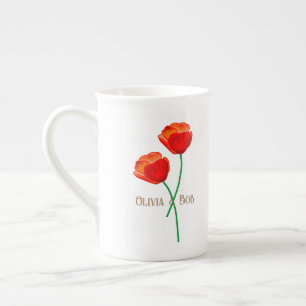 Red Poppy Flowers Personlig Benporslin Mugg