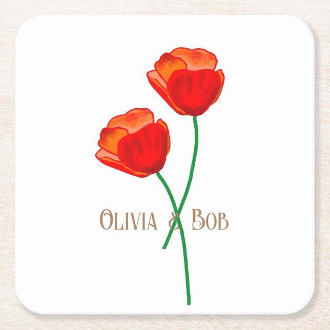 Red Poppy Flowers Personlig Underlägg Papper Kvadrat (Framsidan)