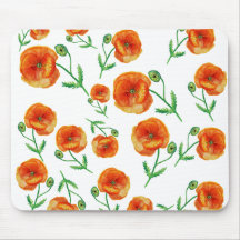 Red Poppy Flowers Watercolor Mousepad