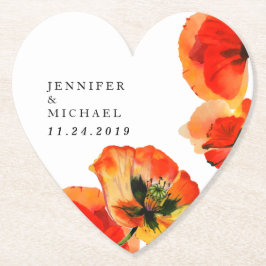 Red Poppy Illustration Blommigt Art Bröllop Underlägg Papper