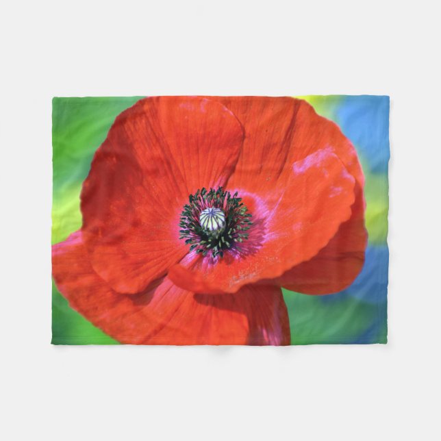 Red Poppy in the Sunshine Photograph Fleecefilt (Framsidan (Horisontell))