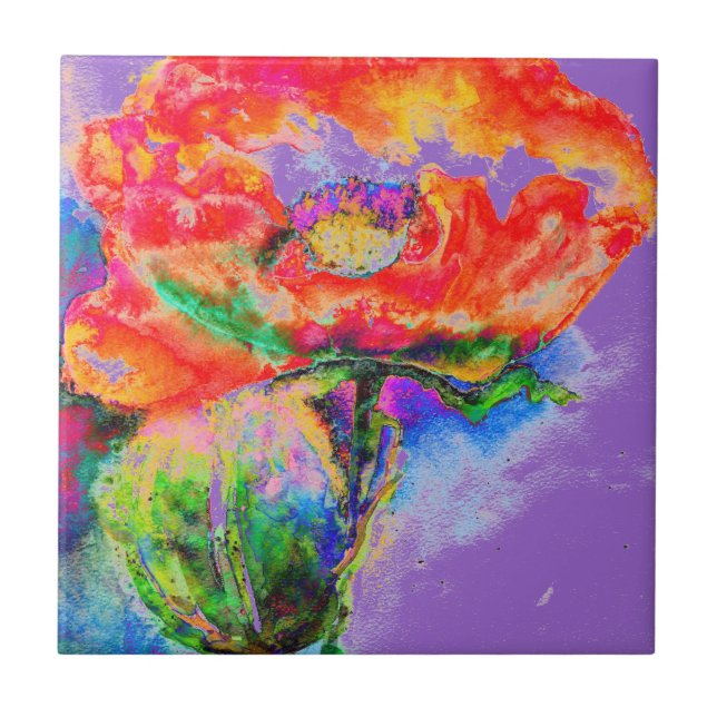 Red Poppy -lila Kakelplatta (Framsidan)
