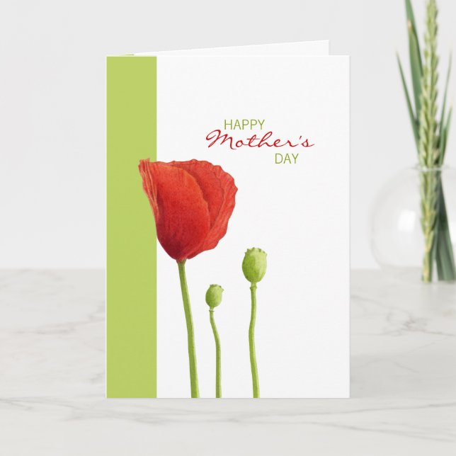 Red Poppy Lime Mors dag Card Kort (Framsida)
