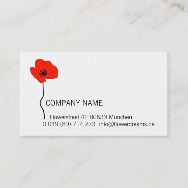 Red Poppy Logo. Modern Floral Business Card Visitkort (Framsida)