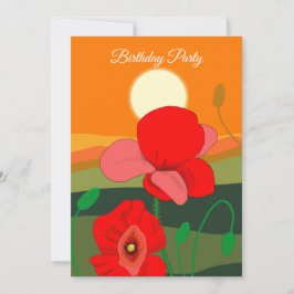 Red Poppy Meadow vid Sunset Botanical Personlig Inbjudningar
