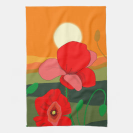 Red Poppy Meadow vid Sunset Kökshandduk