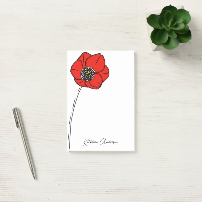 Red Poppy Monogram Namn Post-it Block (Kontor)