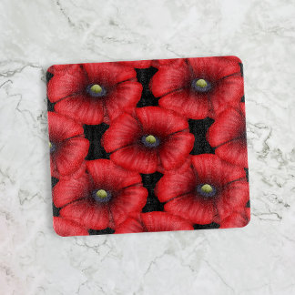 Red Poppy Mönster Black Glass Cactionboard