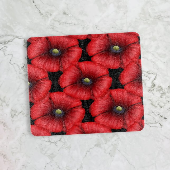 Red Poppy Mönster Black Glass Cactionboard (Pop a poppy pattern cutting board in your kitchen for a pretty pop of color. Makes a lovely gift)