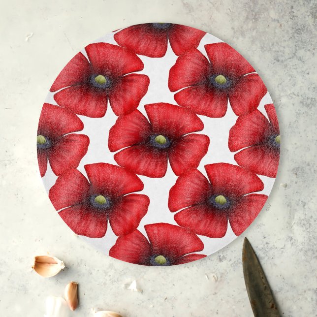 Red Poppy Mönster Decorative Glass Caking Board (Pop a poppy chopping board in your kitchen. Makes a great housewarming or birthday gift)