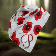 Red Poppy Mönster Elegant Monogram White Bandana