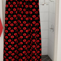 Red Poppy Mönster på Black Shower Curtain