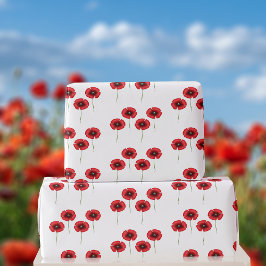 Red Poppy Mönster på White Wrapping Papper Presentpapper