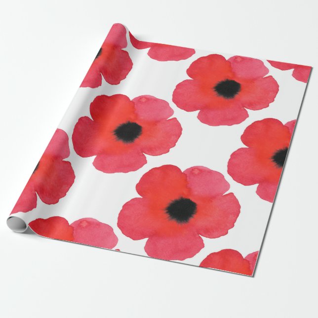 Red Poppy Mönster Presentpapper (Utrullad)