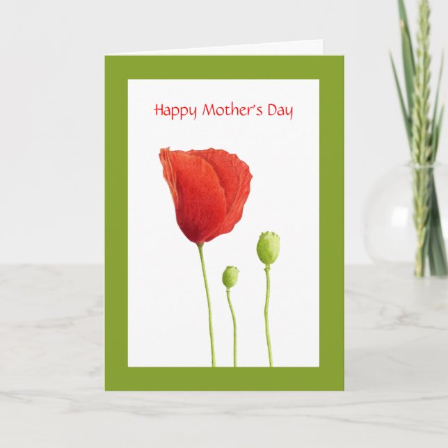 Red Poppy Mors dag Card Kort (Framsida)