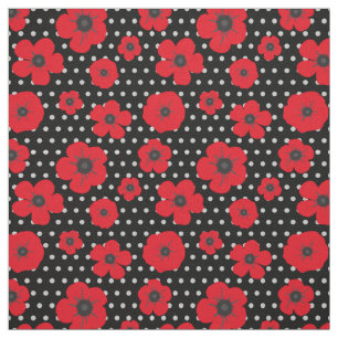 Red Poppy och Polka Dot Mönster Tyg