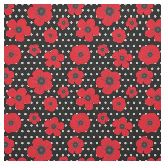 Red Poppy och Polka Dot Mönster Tyg (Provkarta)