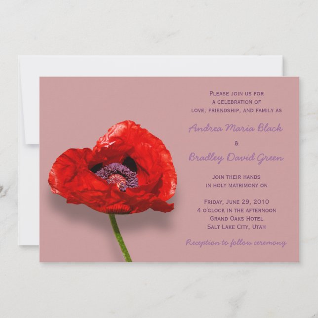 Red Poppy on Mauve Wedding Investigation Inbjudningar (Framsida)
