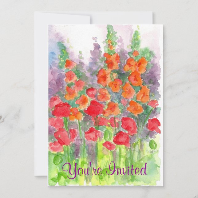 Red Poppy Orange Gladiola Watercolor Flowers Party Inbjudningar (Framsida)