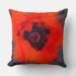 Red Poppy Painting Blue Grått Background Kudde