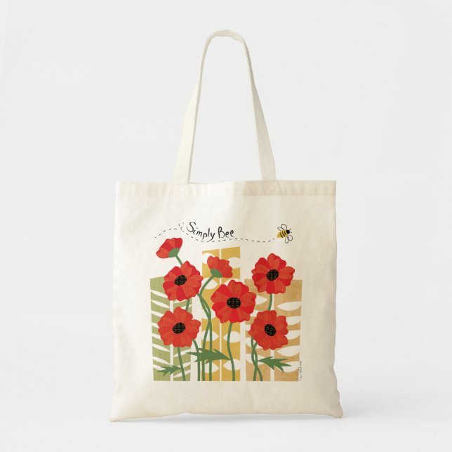 Red Poppy Patch med Bee Tote Tygkasse (Framsidan)