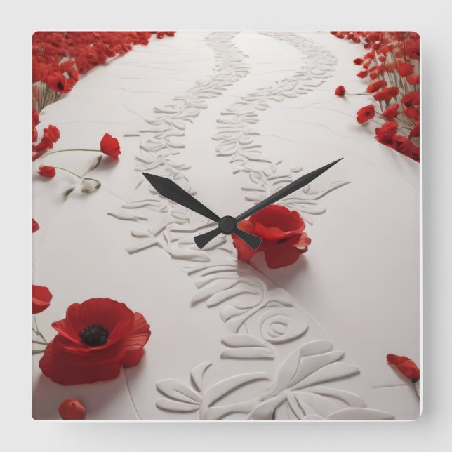 Red Poppy Path Fyrkantig Klocka (Framsida)