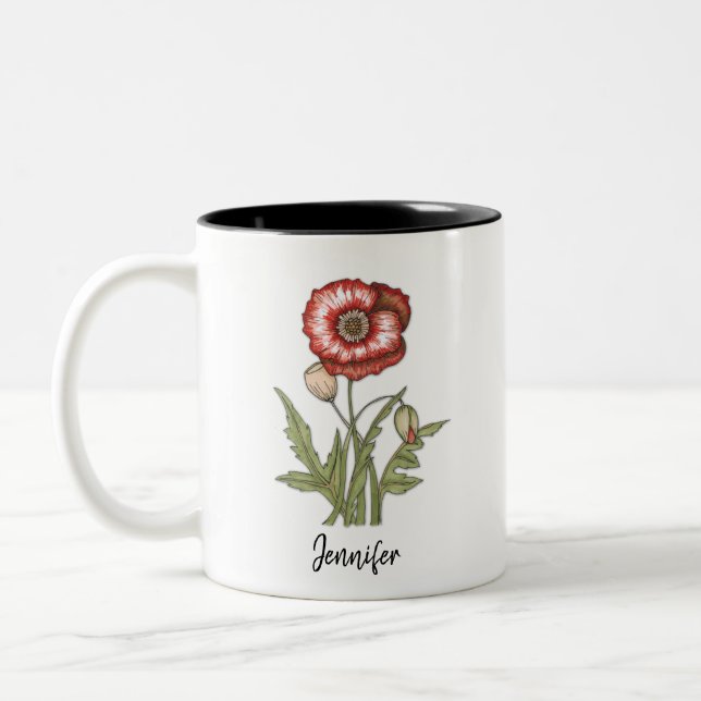 Red Poppy Personalizable Blommigt Två-Tonad Mugg (Vänster)