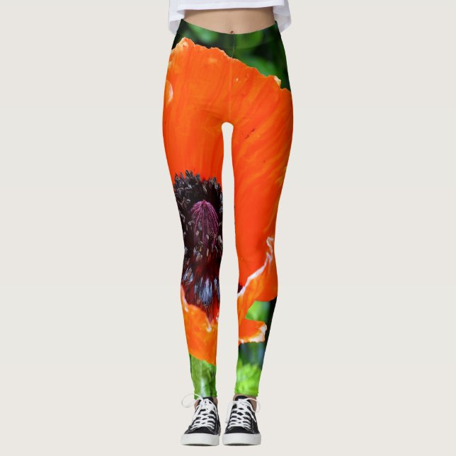 Red Poppy Photograph Leggings (Framsida)