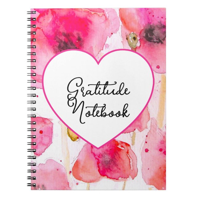 Red Poppy Poppies Flower Floral Gratitude Journal Anteckningsbok (Framsidan)