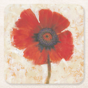 Red Poppy Porträtt Underlägg Papper Kvadrat