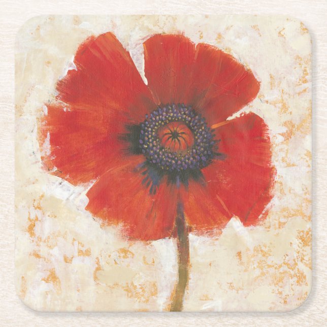 Red Poppy Porträtt Underlägg Papper Kvadrat (Framsidan)