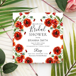 Red Poppy Romantic Blommigt Elegant Möhippa Inbjudningar